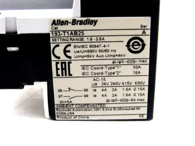 ALLEN BRADLEY 193-T1AB25 OVERLOAD RELAY SERIES A 193T1AB25 NEW SURPLUS