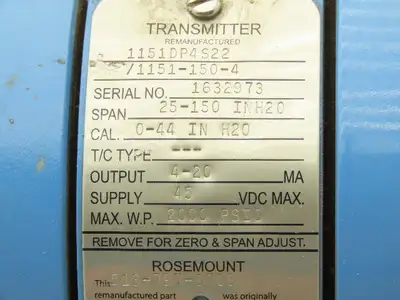 Rosemount 1151DP4S22 Electronic Pressure Transmitter 2000PSI 45VDC W/Bracket
