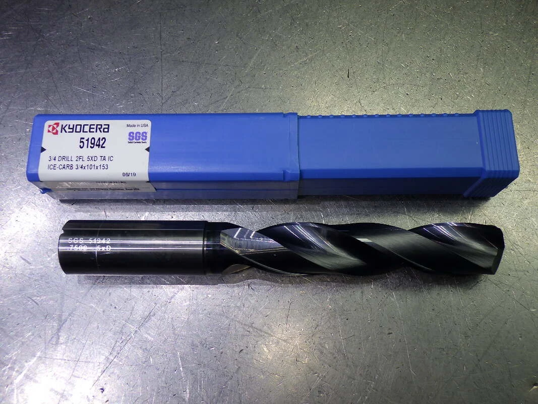 Kyocera 3/4" Coolant Thru 5xD Carbide Drill 20mm Shank 51942 (LOC3552)