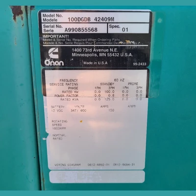 Used CUMMINS ONAN 100DGDB 42409M Diesel Generators British Columbia CA | Savona Equipment LTD #1455356