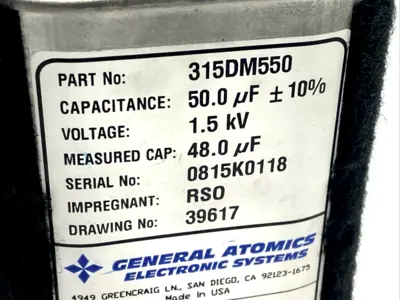315DM550 | General Atomics Electronic Systems  Capacitor 50µF 1.5kV 16A RMS - Used