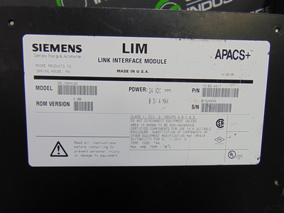 Siemens APACS+ LIM Link Interface Module 39LIM2HCAN 16109-44/7 Used