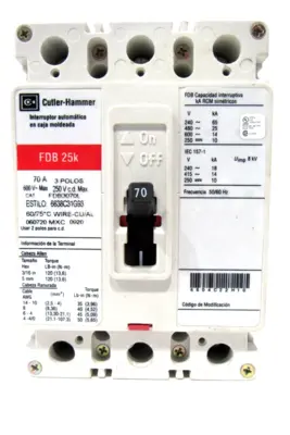 NEW CUTLER HAMMER FDB3070L CIRCUIT BREAKER 3 POLE 70A.