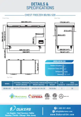 New | in-Stock Dukers New Dukers BD/BG-520 Commercial Chest Freezer Freezers Illinois US | Falcon Restaurant Supply #1376053
