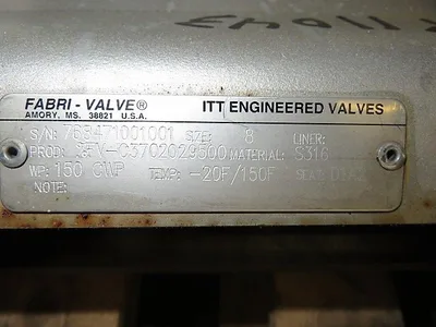 Fabri-Valve 8"-150 Knife Gate Valve , Air Operated , 316ss, Unused
