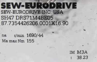 NEW SEW EURODRIVE SH47 DRS71M4BE05 GEARMOTOR 38.23 277/480V SH47DRS71M4BE05