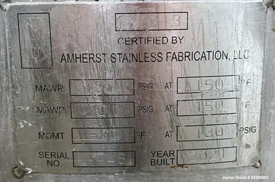 Used Amherst Approximately 75 Gallon 304L Stainless Steel Agitated Pressure Tank