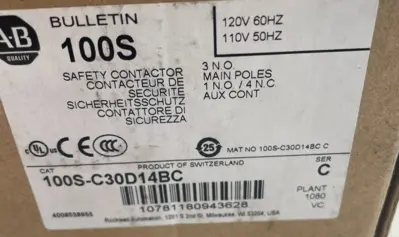 ALLEN BRADLEY 100S-C30D14BC SAFETY CONTACTOR SER. C 100SC30D14BC NEW, SURPLUS
