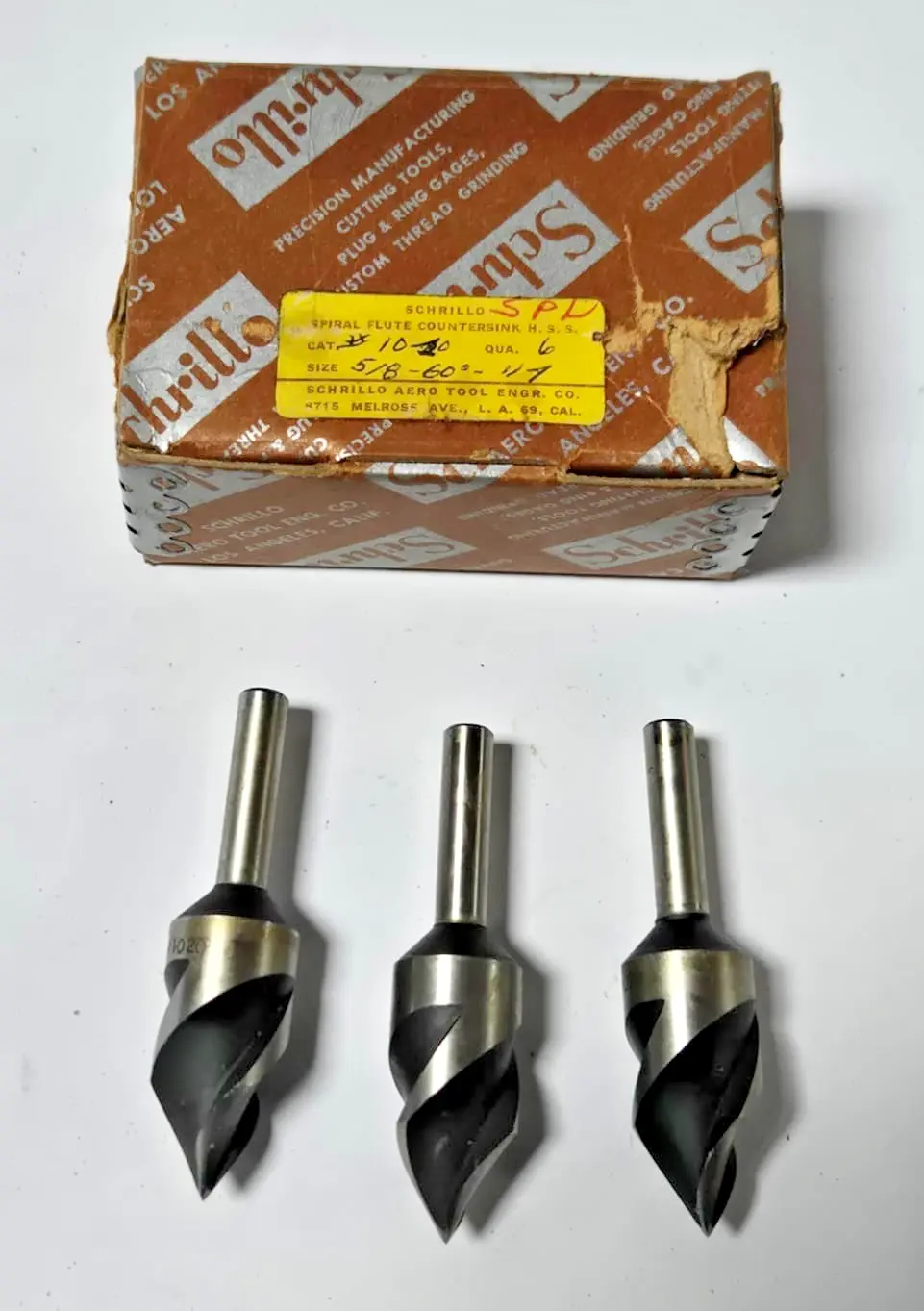 Schrillo 5/8" High Speed Steel Countersink 60 Degree 1/4 #1020 USA Lot of 3