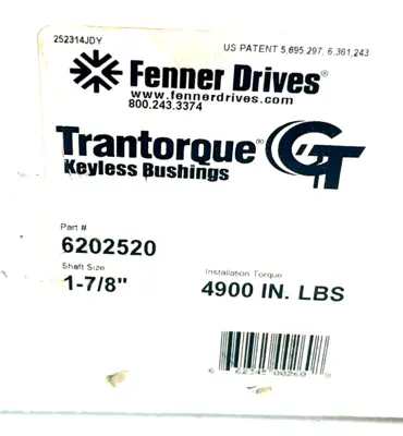 NEW FENNER DRIVES 6202520 KEYLESS LOCKING DEVICE 1-7/8