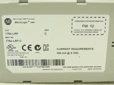 Allen Bradley 1764-LRP C MicroLogix 1500 Processor Unit Ser C FW 12