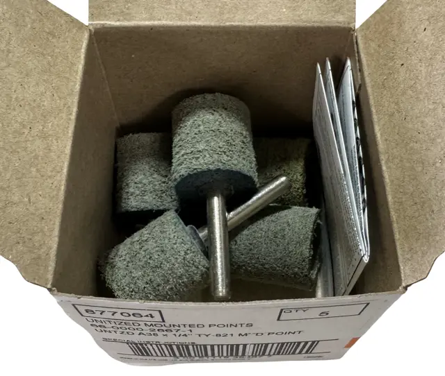 Standard Abrasives 1" x 1" x 1/4" Uniitzed Mounted Points A38, 5 Pack
