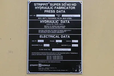 40 TON STRIPPIT HYDRAULIC SINGLE END PUNCH FABRICATOR MODEL 30/40 HD