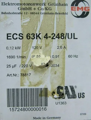 NEW ELEKTROMOTORENWERK ECS63K4-248/UL MOTOR 120V 78817 ECS63K4248UL