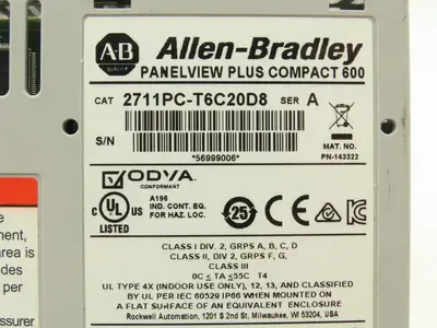 Allen Bradley 2711PC-T6C20D8 HMI PanelView Plus 600 6" Operator Touch Panel
