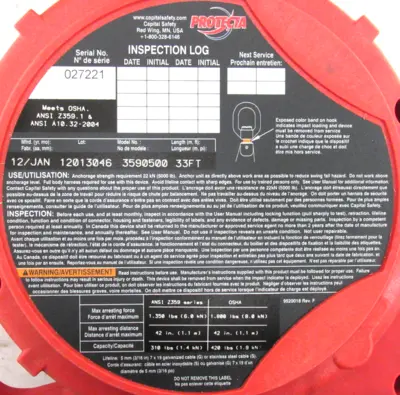 NEW REBEL 3590500 SELF RETRACTING LIFELINE 33 FT