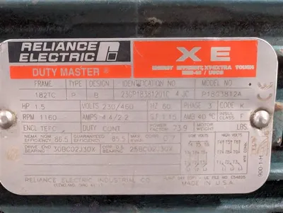 1.5 HP Reliance Electric P18G3812A AC Motor 230/460V 1160 RPM 182TC Frame Used