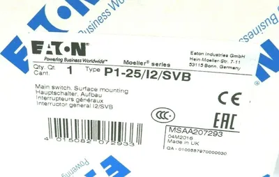 NEW EATON P1-25/I2/SVB MAIN SWITCH P125I2SVB