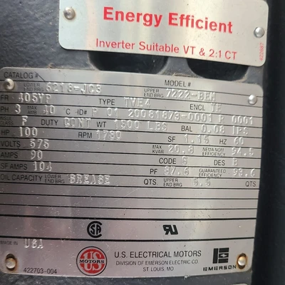 US Motors 100HP Vertical Electric Motor