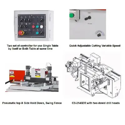 Castaly Auto Slide Shaper, End Tenoner / Match, Cope, Fingerjoint, Miter Cut, Two Tables, Pneumatic Holddowns, (2) 5HP, 3PH Motors