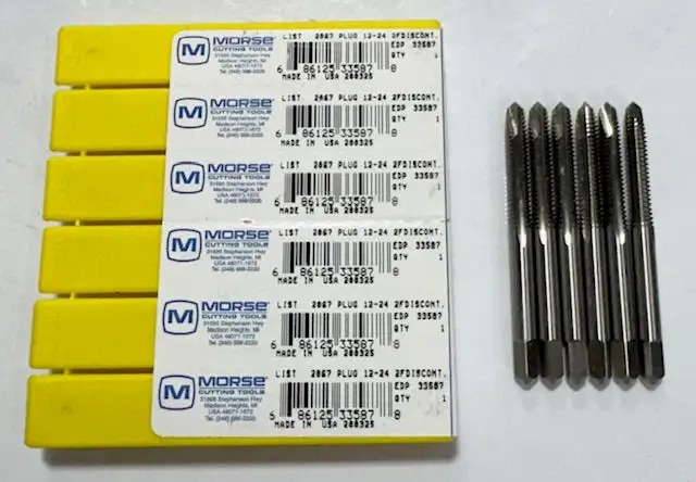 Morse 12-24 HSS Spiral Point Plug Taps 2 Flute USA Made 6 Pack