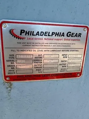 NEW PHILADELPHIA GEAR CORPORATION 250HSA100S