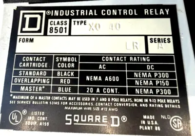 NEW SQUARE D 8501-XO-40 MECHANICAL LATCH RELAY 8501XO40