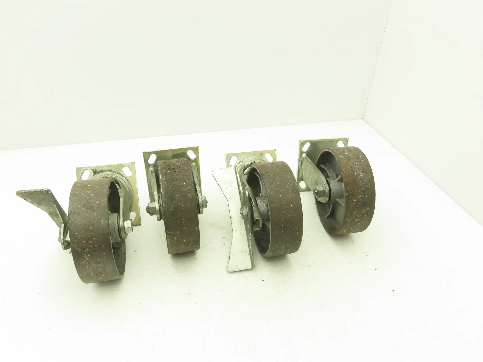 6" Caster Wheels Cast Iron Set of (4) 2-Swivel w Lock & (2)-Fixed Lot of 4