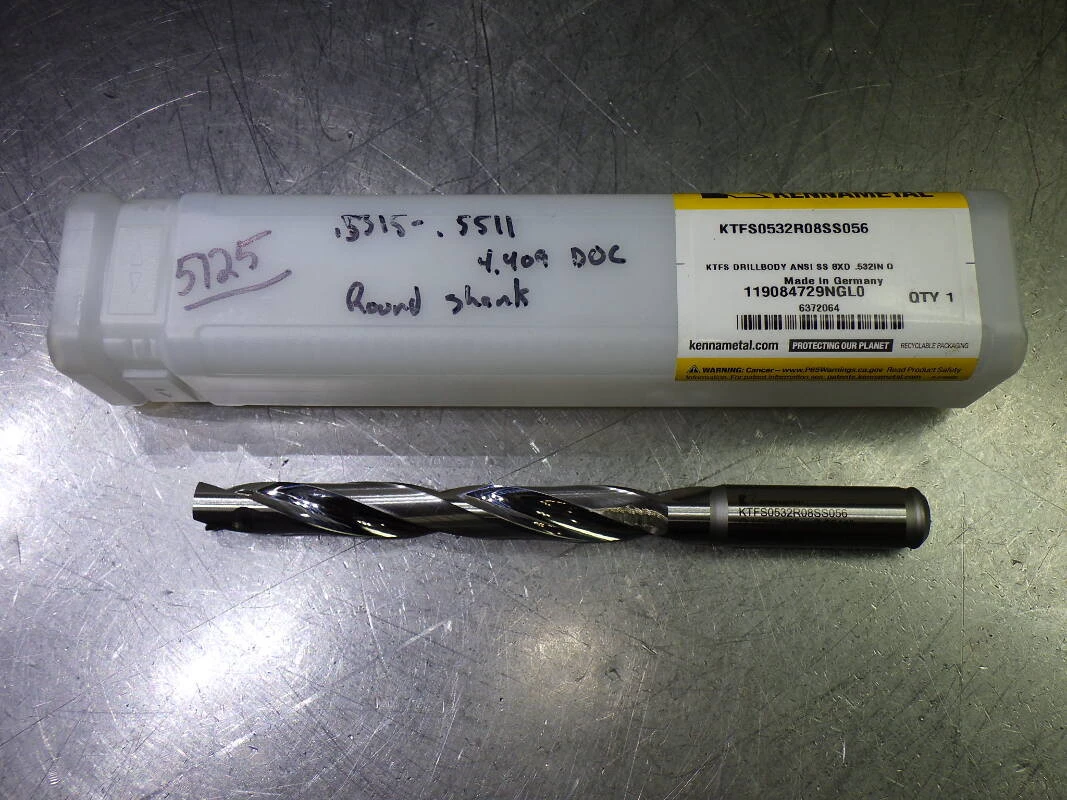 Kennametal .532" Coolant Thru 8xD Drill 9/16" Shank KTFS0532R08SS056 (LOC1285B)