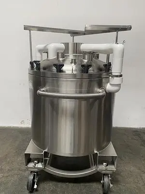 USED ABEC STAINLESS TECHNOLOGY CV-24300-1 300 LITER JACKETED CRYO VESSEL -112° F TO 280° F