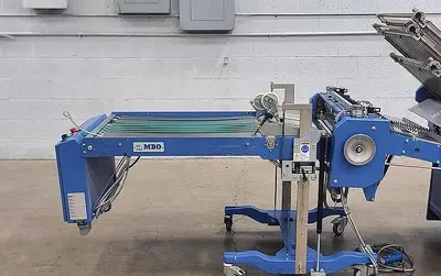 USED 2007 MBO PAPER FOLDER W/ UW UNWINDER, PANEL SHEETER SVC 520C, AND VERTICAL STACKING SVC 520S
