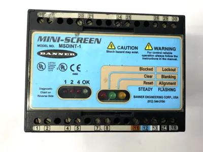 USED BANNER ENGINEERING MINI-SCREEN DIN CONTROL MODULE BLANKING 2-BEAM FLOATING 44469
