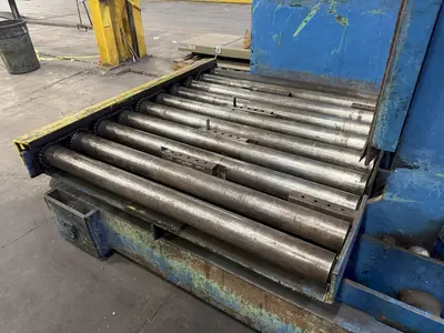 20,000 LBS X 54" X 36" BRANER HYDRAULIC COIL CAR UPENDER WITH POWER FEED CONVEYOR: YOBRO #25238