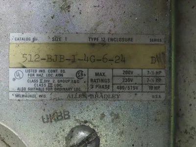 Allen Bradley 512-BJB-1-4G-6-24 Combination Starter NEMA Size 0 Fusible 600V 3ph