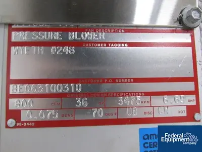 USED Fette Fette Absolut 800 CFM Isolator Dust Collector, S/S