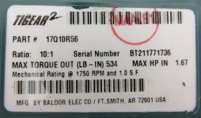 NEW BALDOR 17Q10R56 GEAR REDUCER 10:1