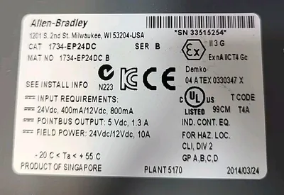 Allen Bradley 1734-EP24DC /B Point I/O Power Supply Loc3C29