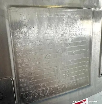 Used Precision Stainless 2,000 Liter (528 Gallon) 316L Sanitary Reactor/Fermenter – 51 PSI / FV, 5 HP Mixer