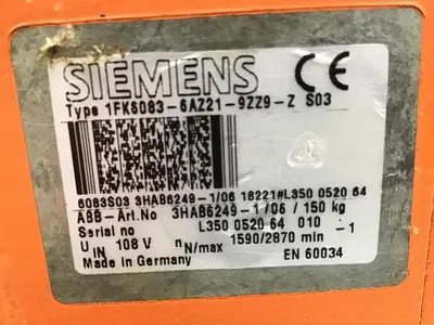USED SIEMENS 1FK6083-6AZ21-9ZZ9-Z S03