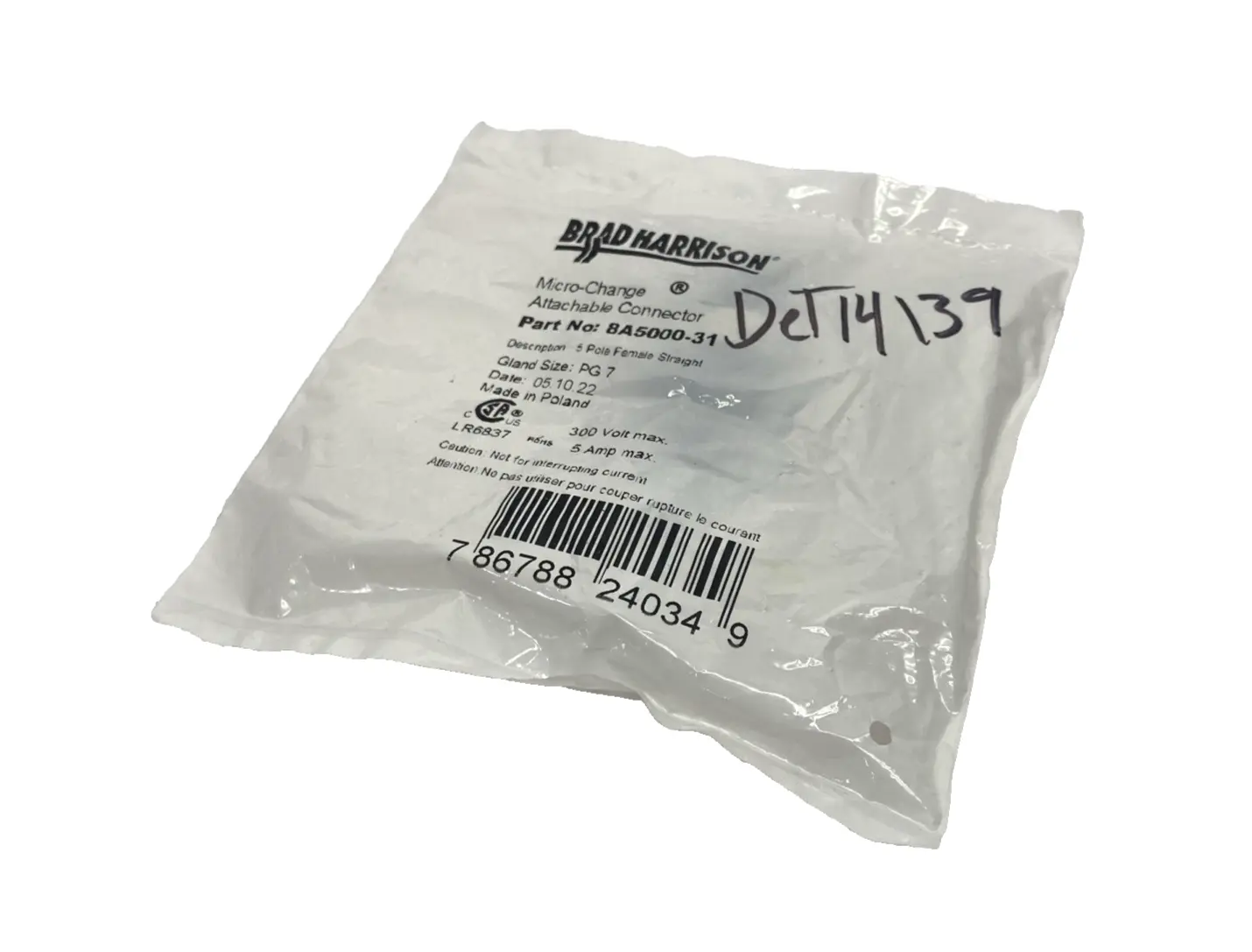 8A5000-31 | Brad Harrison  Female M12 5-Pin Micro-Change Attachable Connector PG 7 - New