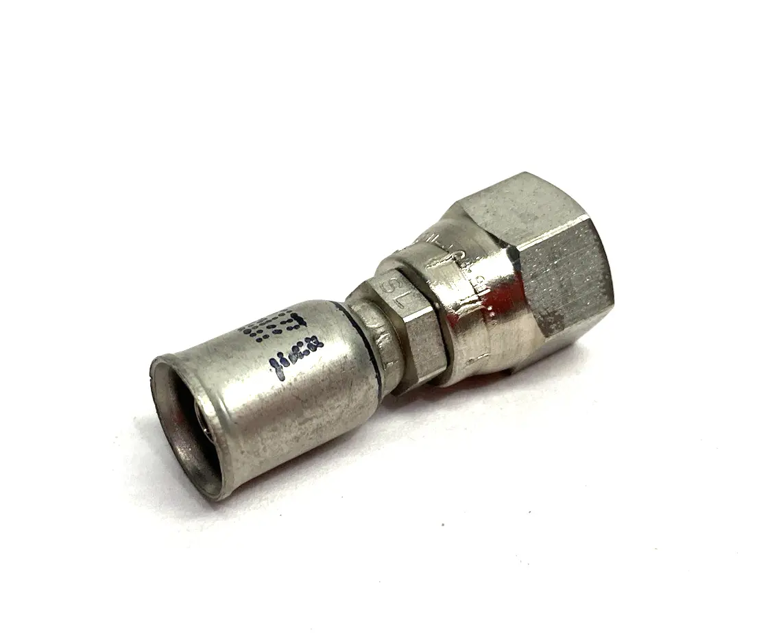 USED PARKER FEMALE SAE (JIC) 37° SWIVEL HOSE FITTING, HOSE TO PORT