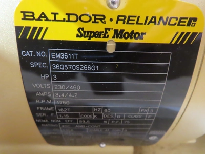 new surplus 3 hp Baldor Motor, 1760 rpm