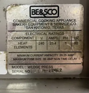 182-0165 Besco # 12 Commercial Tortilla Wedge Press
