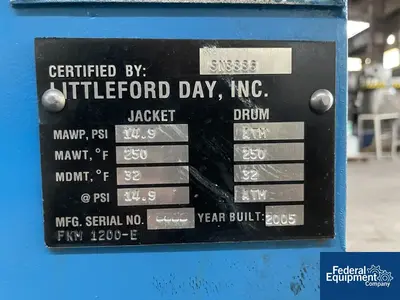 USED Littleford 42 Cu Ft Littleford Mixer, Model FKM 1200E, C/S, JKT
