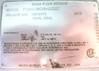 USED Micro Motion F100 S129C2BAEZZZZ