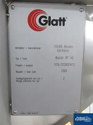 USED Glatt Glatt GPCG 120 18" Wurster HS Insert, S/S