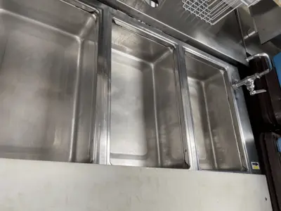 Used Falcon Restaurant Supply Used 48" Open Well 3 Pan Electric Stainless Steel Steam Table with Faucet 220V Steam Tables (Food) Illinois US | Falcon Restaurant Supply #1376150