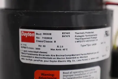 NEW DAYTON 3M292E TYPE PSC RPM 3000 1/8 HP 115V 60 Hz 1 PH STOCK H1147