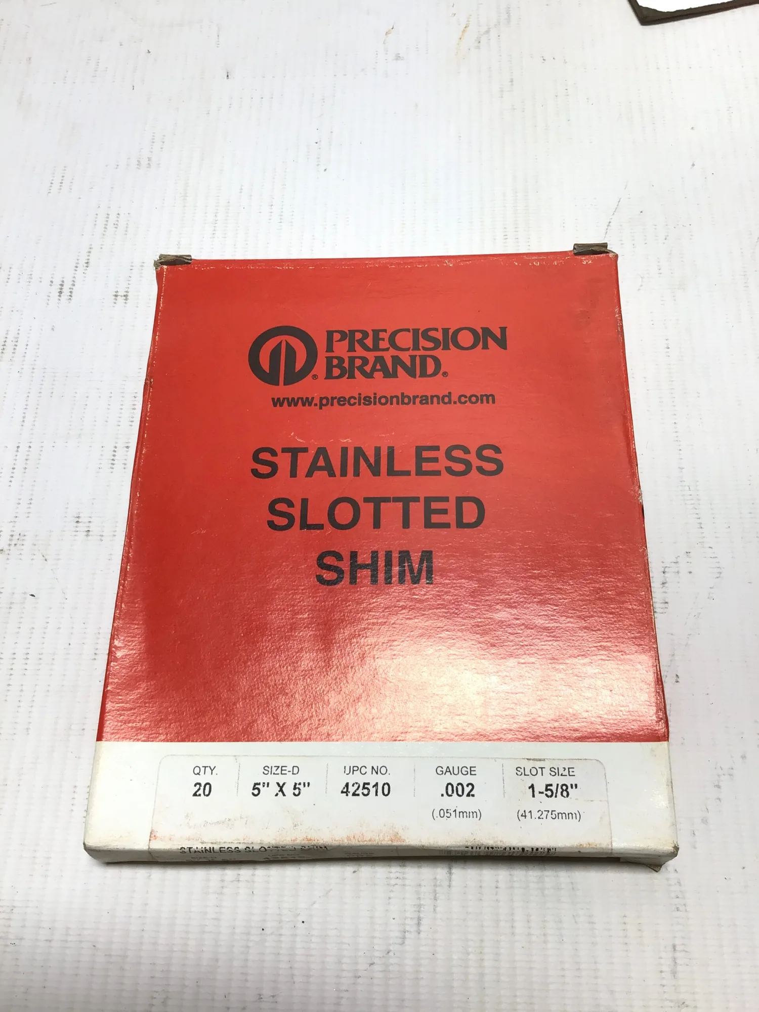Precision Stainless Slotted Shim 5″x5″ Size D 1-5/8″ Slot Size .002 Gauge (4)