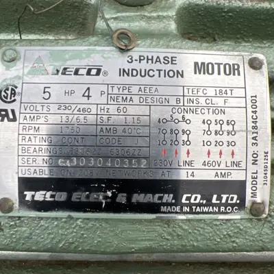 Used Teco 3A184C4001 A.C. Motors California US | Davliegogo LLC #1705351